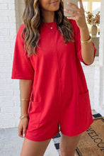 Load image into Gallery viewer, Solid Color Raw Edge Pocketed Loose Romper