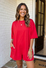 Load image into Gallery viewer, Solid Color Raw Edge Pocketed Loose Romper